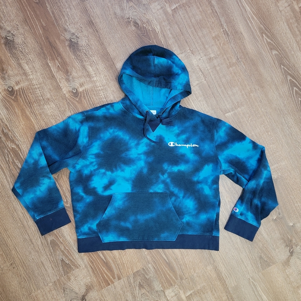 Boy or Girls Champion Blue Tie Dye Hoodie Sweater, XL